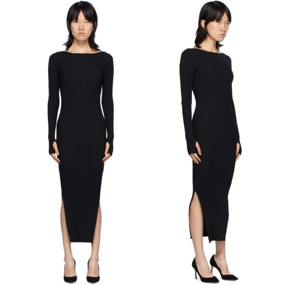 Toteme Dress Ribbed Knit Black Long Sleeve Orville Midi Dress‎ Size Medium - Picture 13 of 13